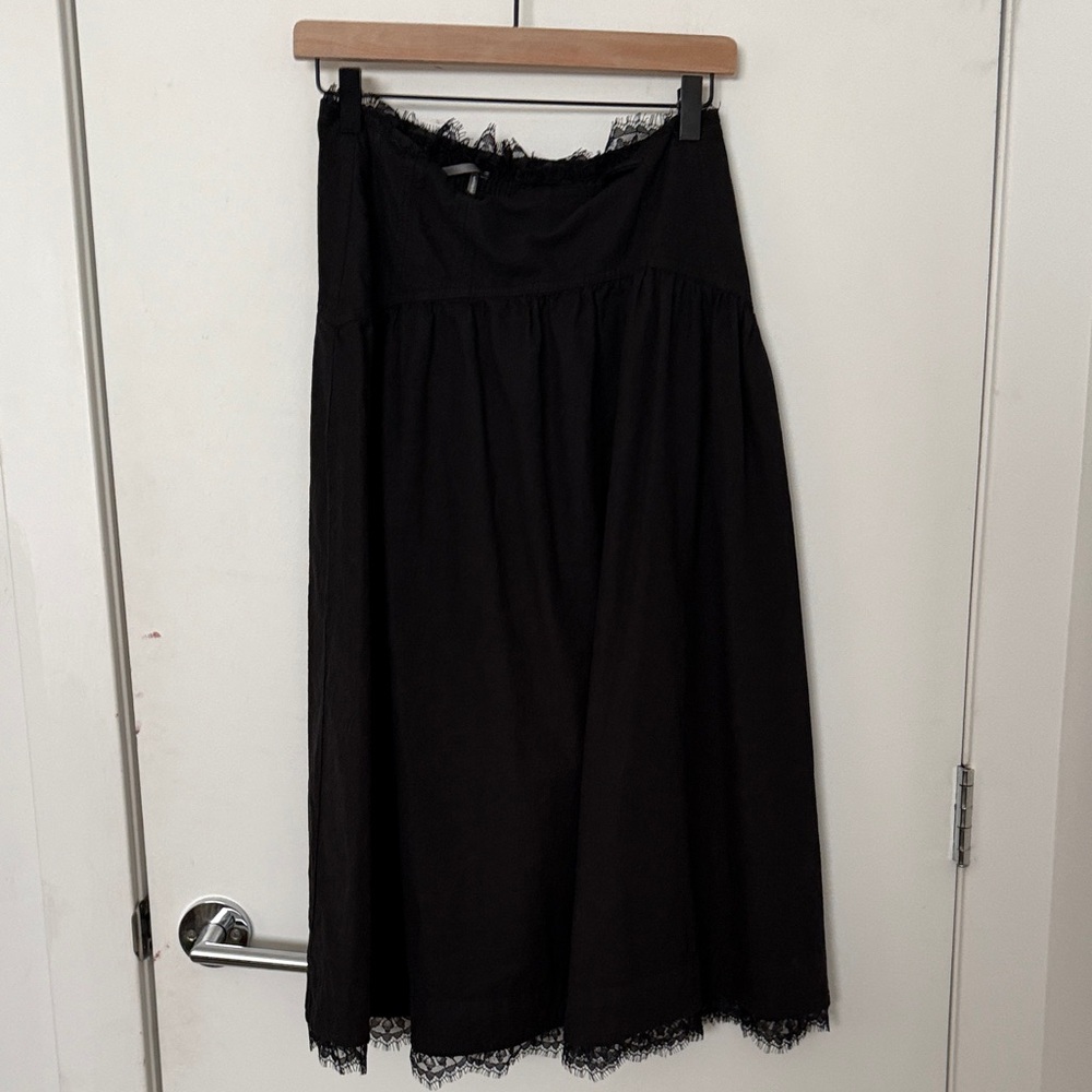 Anthropologie Black Maxi Skirt with Lace Trim